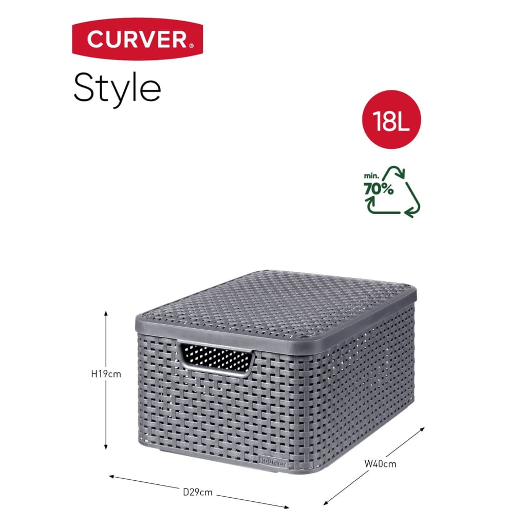 Curver Opbergbox Style met deksel M 18 L metallic zilverkleurig - AllerleiShop