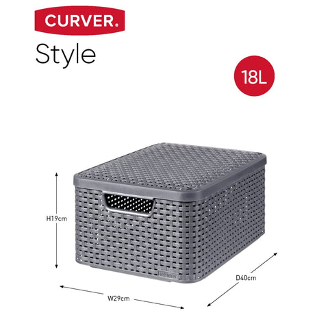 Curver Opbergboxen met deksel Style 3 st maat M antraciet - AllerleiShop