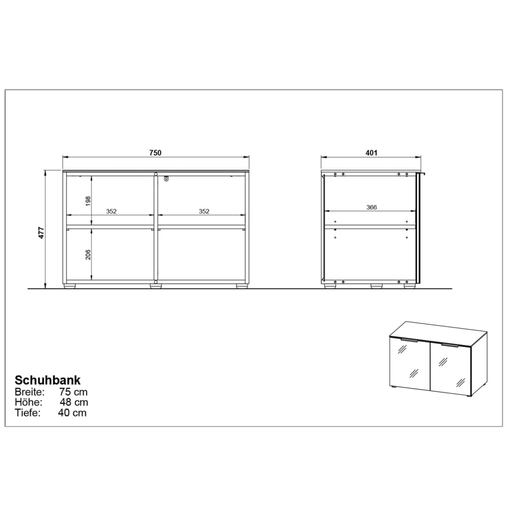 Germania Schoenenbank GW-Rimini 75x40x48 cm grafietkleurig en wit - AllerleiShop