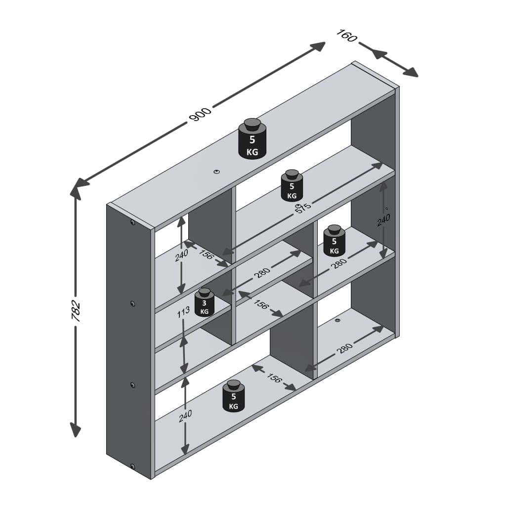 FMD Wandschap met 9 vakken betongrijs - AllerleiShop