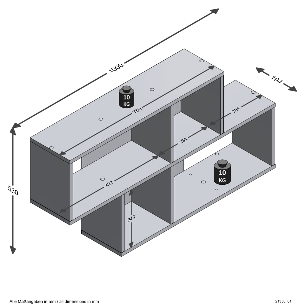 FMD Wandschap met 4 vakken wit - AllerleiShop