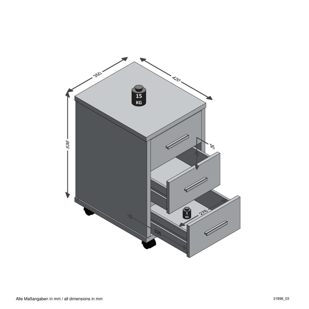 FMD Ladekast verplaatsbaar betonkleurig en hoogglans wit - AllerleiShop