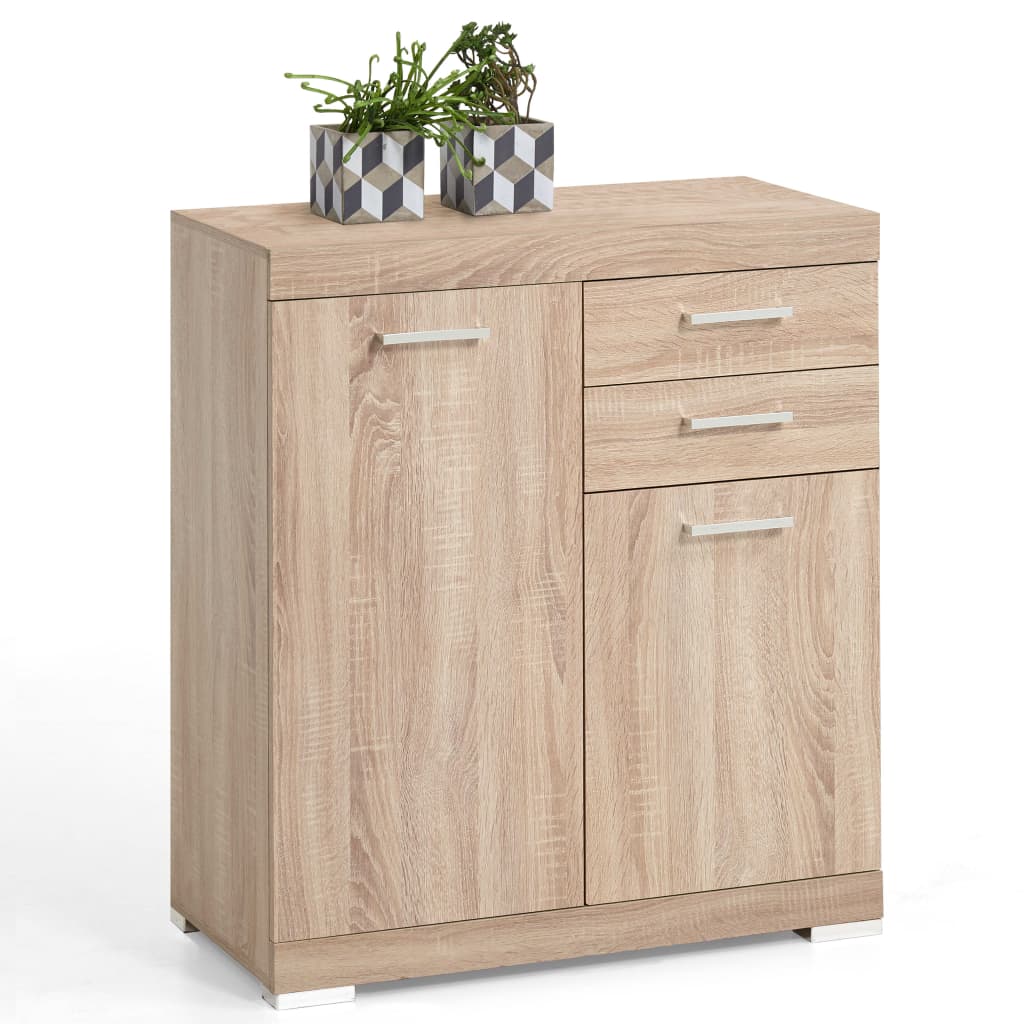 FMD Kast met 2 deuren en 2 lades 80x34,9x89,9 cm eikenkleurig - AllerleiShop