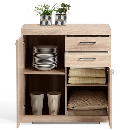 FMD Kast met 2 deuren en 2 lades 80x34,9x89,9 cm eikenkleurig - AllerleiShop