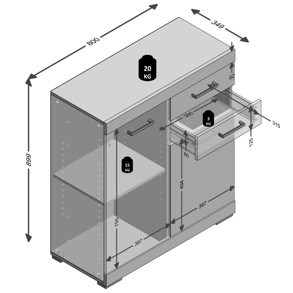 FMD Kast met 2 deuren en 2 lades 80x34,9x89,9 cm eikenkleurig - AllerleiShop