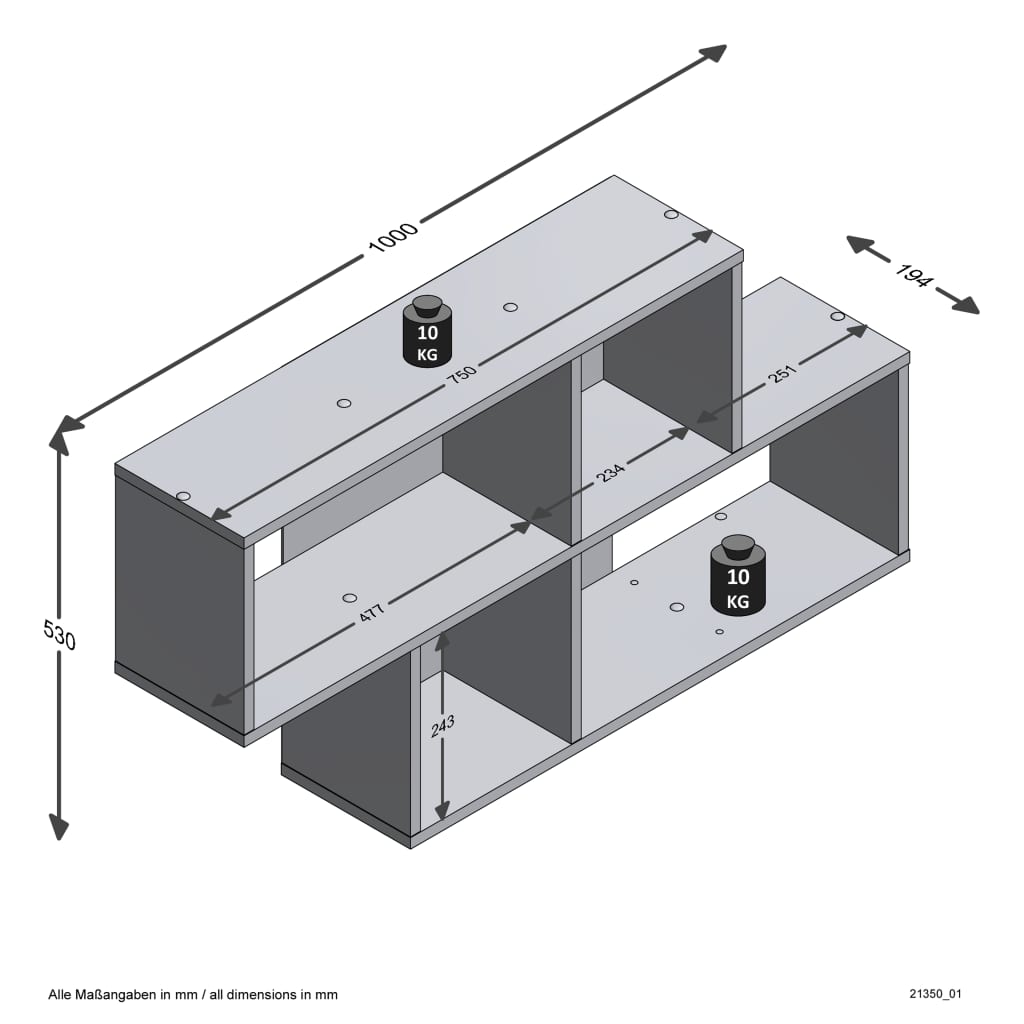 FMD Wandschap met 4 vakken old style donkerkleurig en antraciet - AllerleiShop