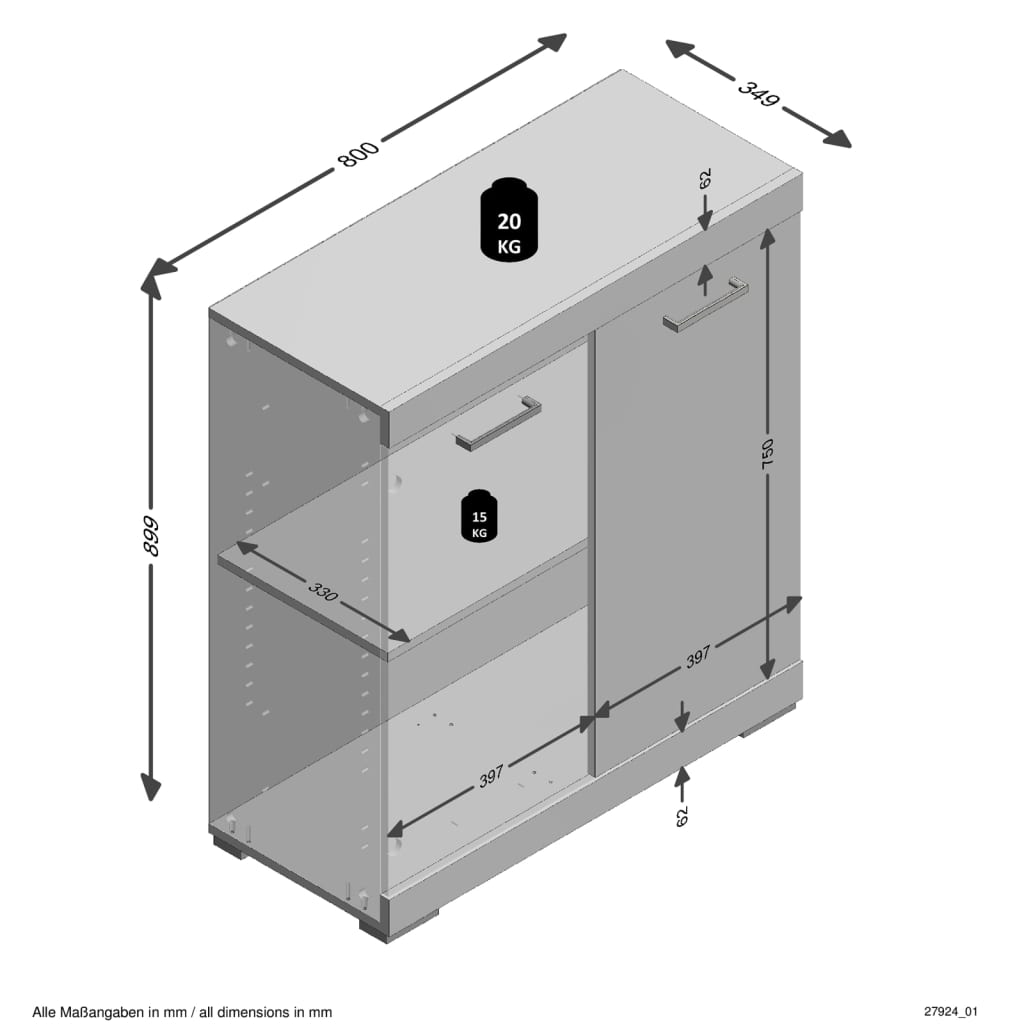 FMD Kast met 2 deuren 80x34,9x89,9 cm grijs en artisan eikenkleurig - AllerleiShop