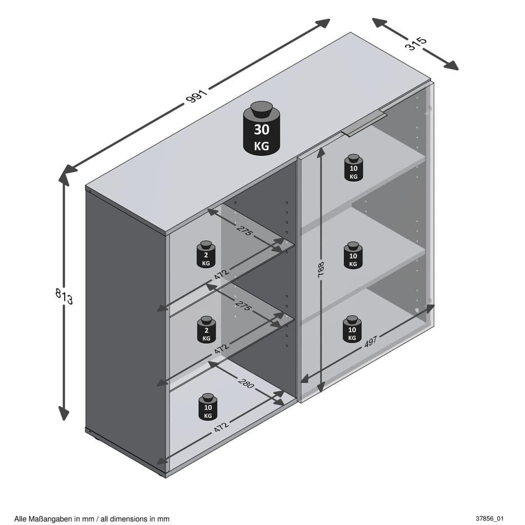 FMD Dressoir met 1 deur en open schappen zwart - AllerleiShop