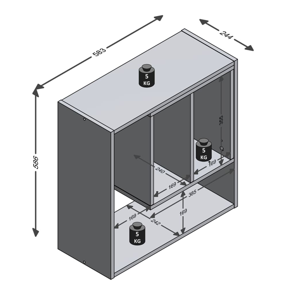 FMD Wandschap met 3 open vakken 58,3x24,4x58,6 cm - AllerleiShop