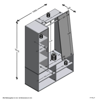 FMD Kledingkast met 4 vakken en spiegel 105x39,7x151,3 cm wit - AllerleiShop