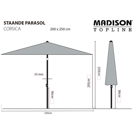 Madison Parasol Corsica 200x250 cm grijs - AllerleiShop