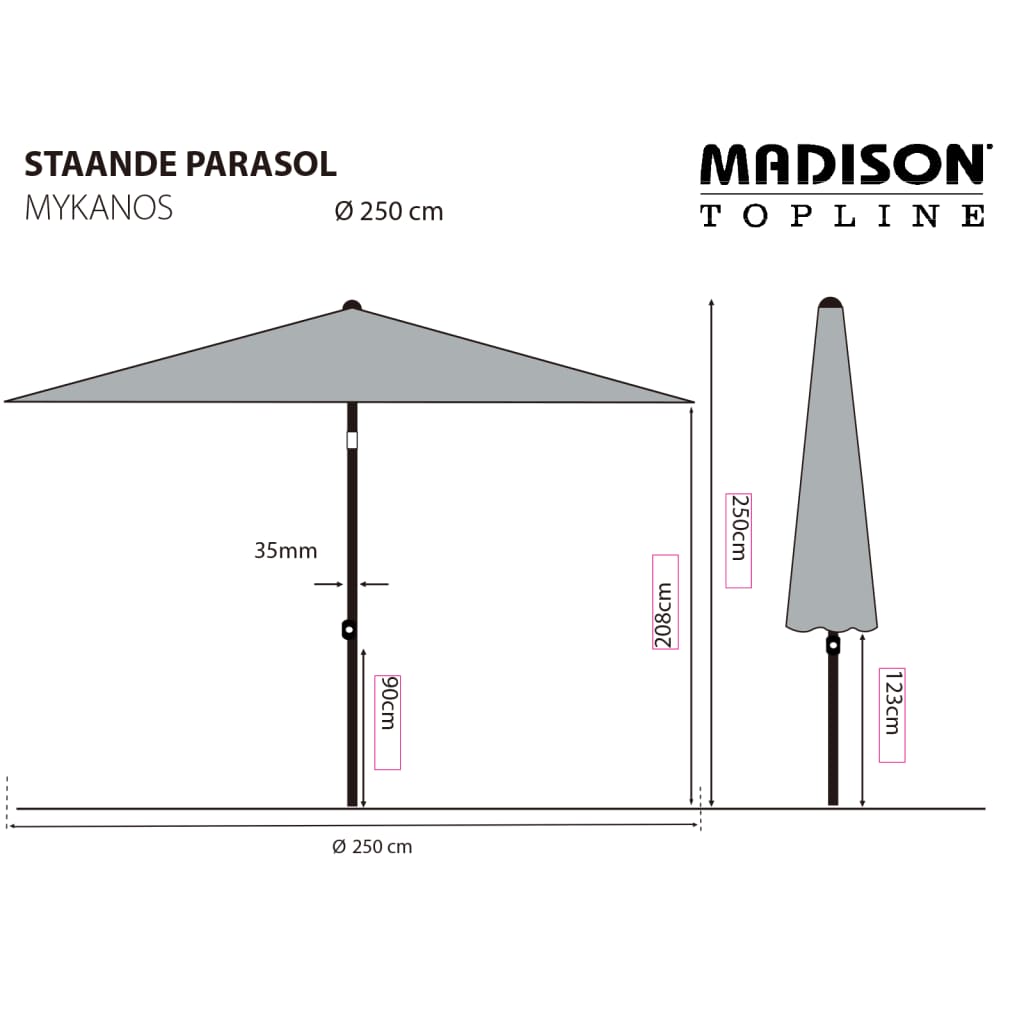 Madison Parasol Mykanos 250 cm taupe - AllerleiShop