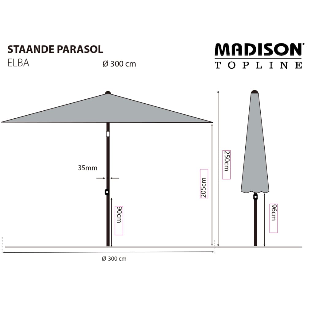 Madison Parasol Elba 300 cm grijs - AllerleiShop