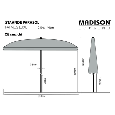 Madison Parasol Patmos Luxe rechthoekig 210x140 cm lichtgrijs - AllerleiShop