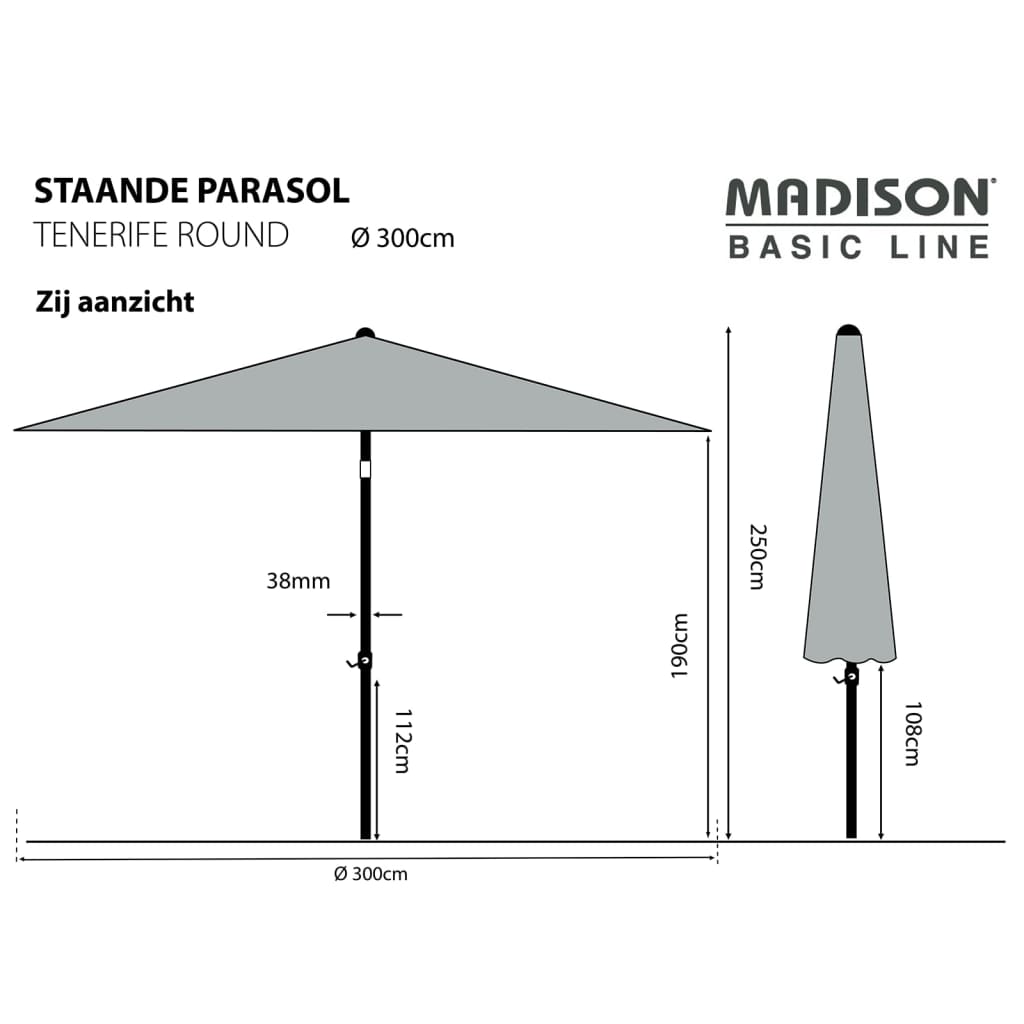 Madison Parasol Tenerife rond 300 cm appeltjesgroen - AllerleiShop