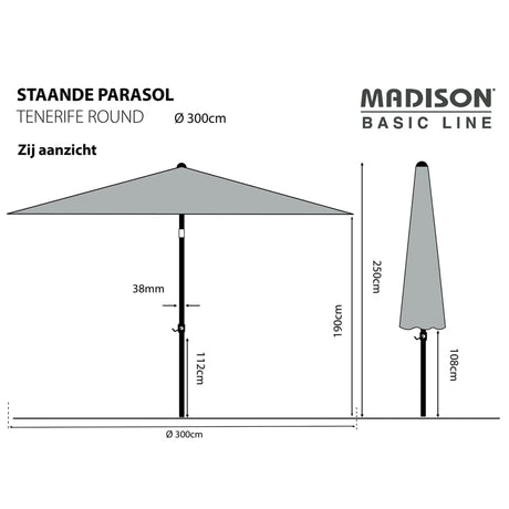 Madison Parasol Tenerife rond 300 cm appeltjesgroen - AllerleiShop