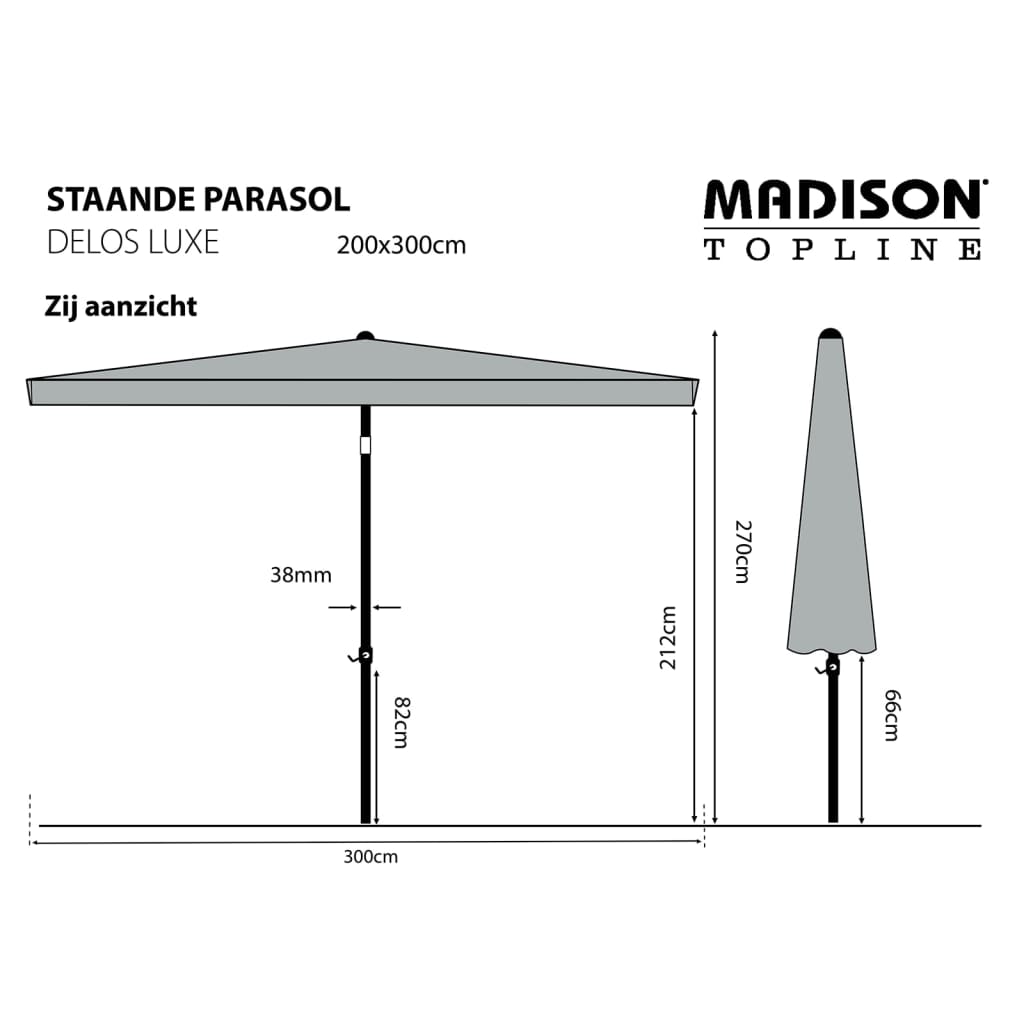 Madison Parasol Delos Luxe 300x200 cm PAC5P014 grijs - AllerleiShop