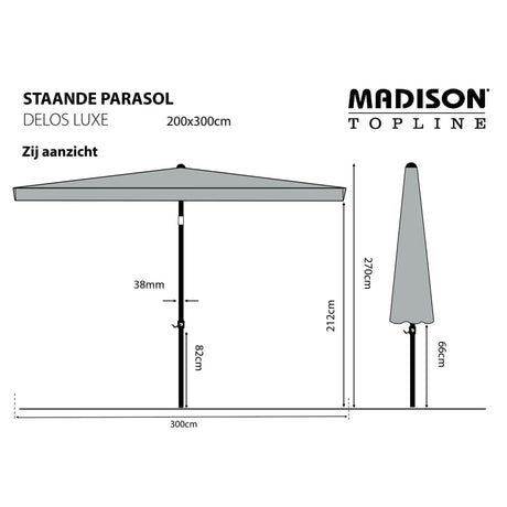 Madison Parasol Delos Luxe 300x200 cm PAC5P014 grijs - AllerleiShop