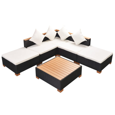6-delige Loungeset met kussens poly rattan zwart - AllerleiShop