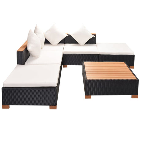 6-delige Loungeset met kussens poly rattan zwart - AllerleiShop