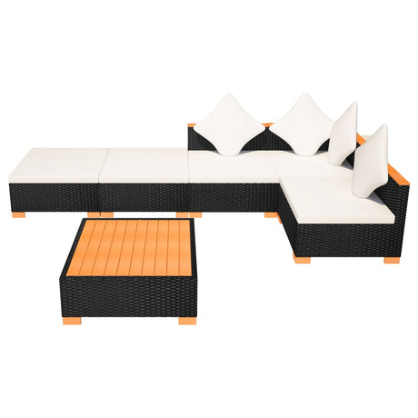 6-delige Loungeset met kussens poly rattan zwart - AllerleiShop