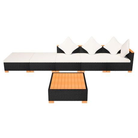 6-delige Loungeset met kussens poly rattan zwart - AllerleiShop
