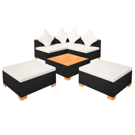 6-delige Loungeset met kussens poly rattan zwart - AllerleiShop