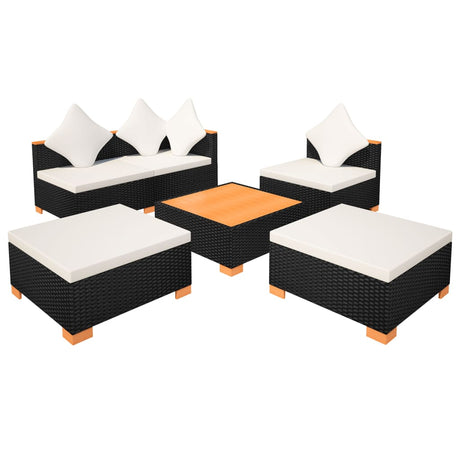 6-delige Loungeset met kussens poly rattan zwart - AllerleiShop