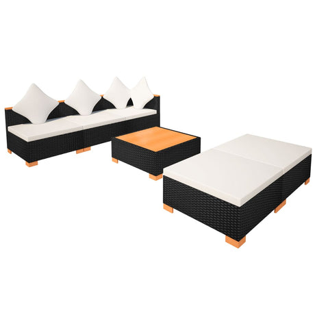 6-delige Loungeset met kussens poly rattan zwart - AllerleiShop