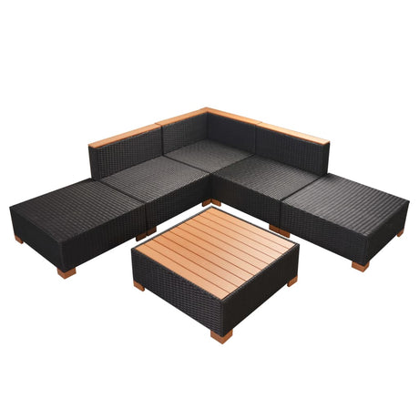 6-delige Loungeset met kussens poly rattan zwart - AllerleiShop