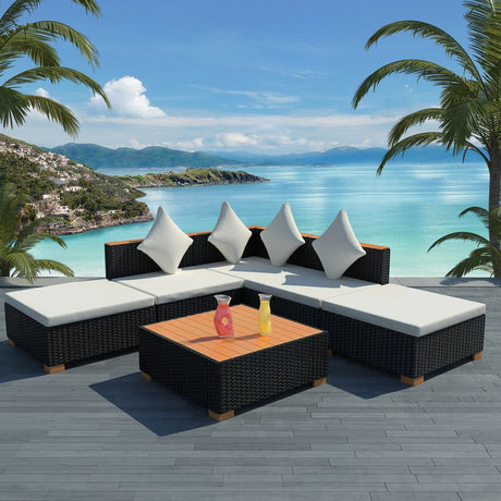 6-delige Loungeset met kussens poly rattan zwart - AllerleiShop