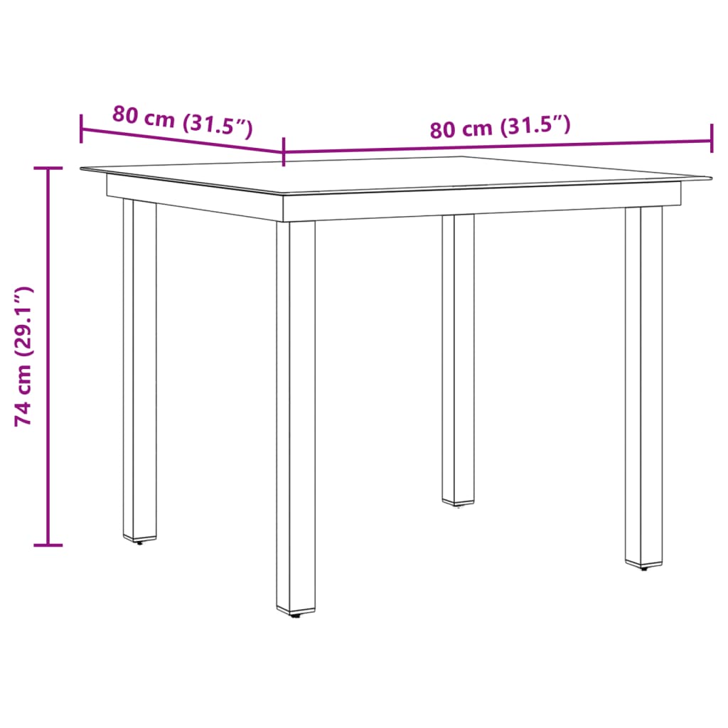 Tuintafel 80x80x74 cm aluminium en glas zwart - AllerleiShop