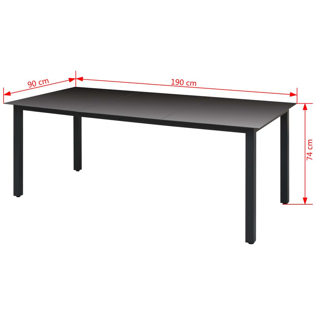 Tuintafel 190x90x74 cm aluminium en glas zwart - AllerleiShop