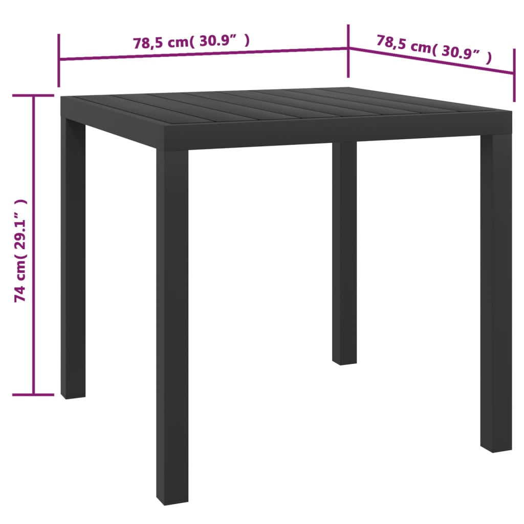 Tuintafel 80x80x74 cm aluminium en HKC zwart - AllerleiShop