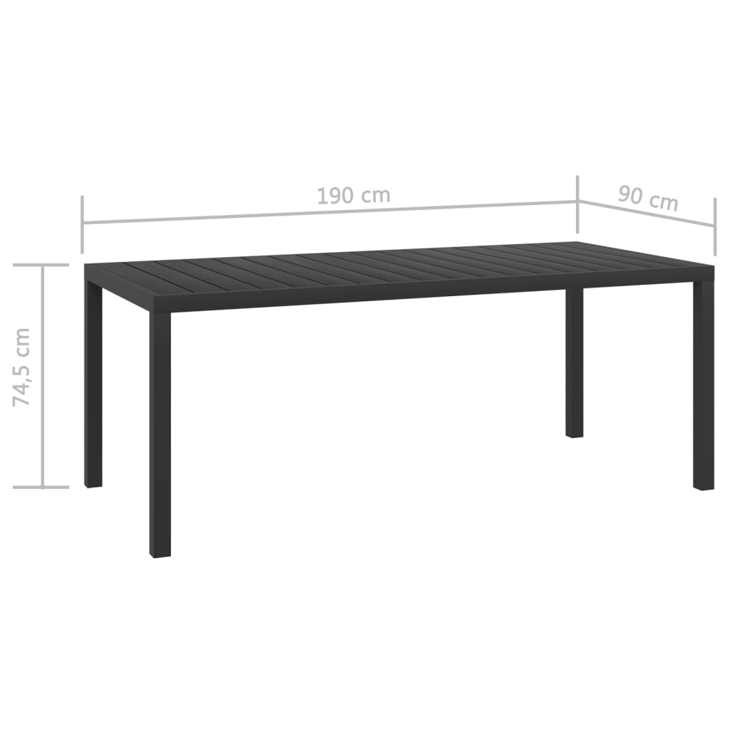 Tuintafel 185x90x74 cm aluminium en HKC zwart - AllerleiShop