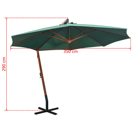 Zweefparasol 350 cm houten paal groen - AllerleiShop