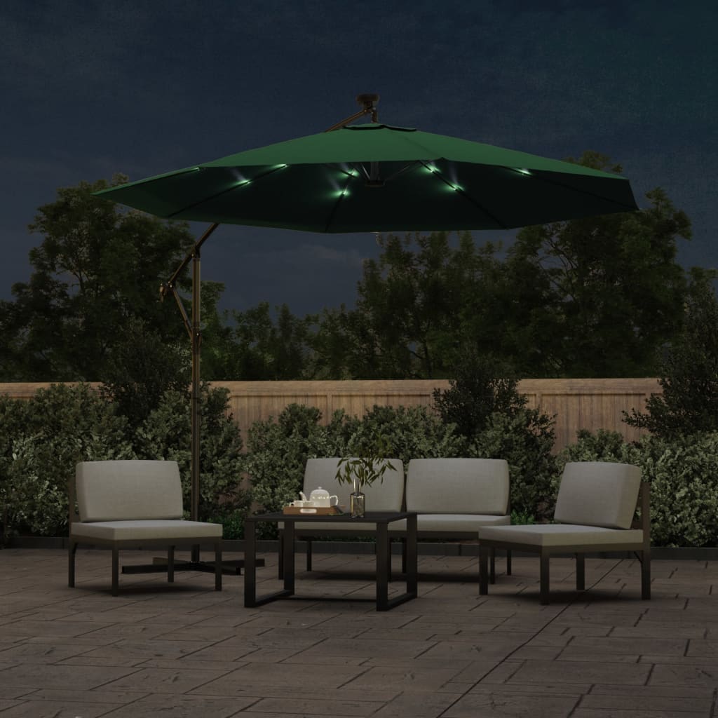 Zweefparasol met LED-verlichting en metalen paal 300 cm groen - AllerleiShop