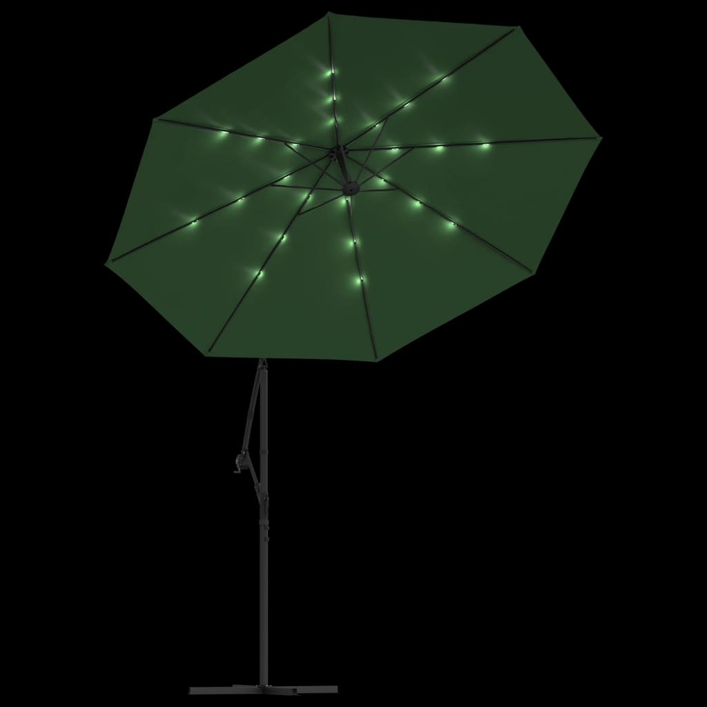 Zweefparasol met LED-verlichting en metalen paal 300 cm groen - AllerleiShop