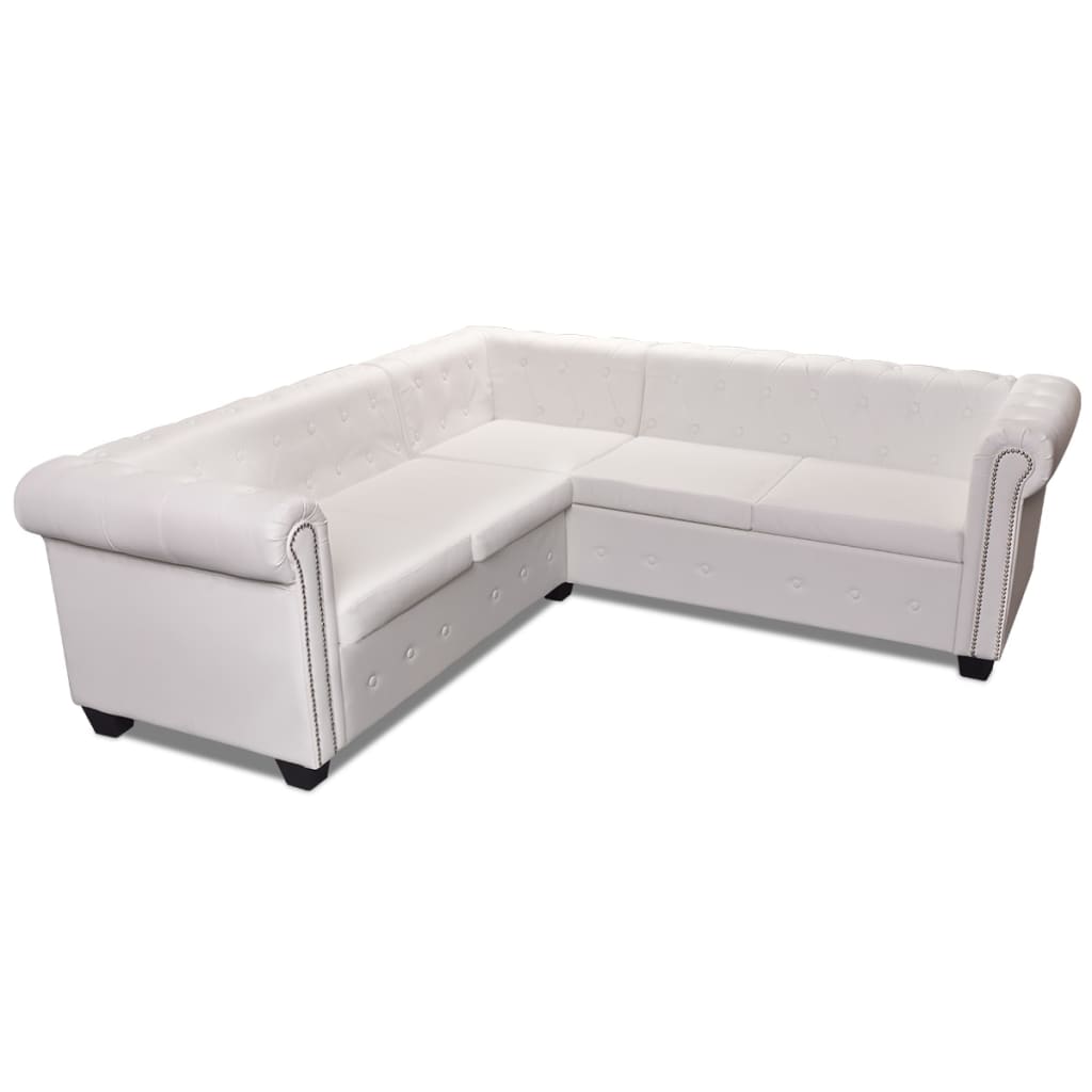 Hoekbank 5-zits Chesterfield-stijl kunstleer wit