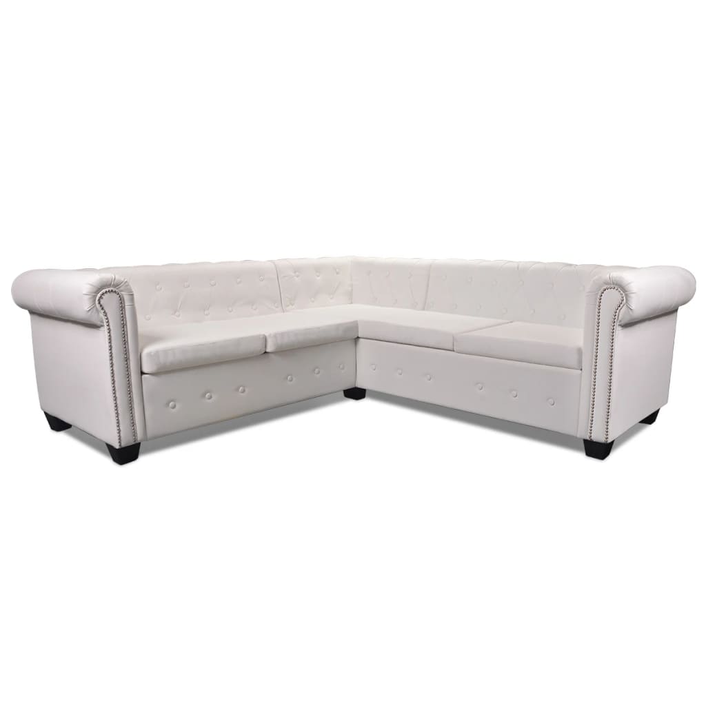 Hoekbank 5-zits Chesterfield-stijl kunstleer wit