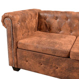 Chesterfield hoekbank 6-zits kunstleer bruin