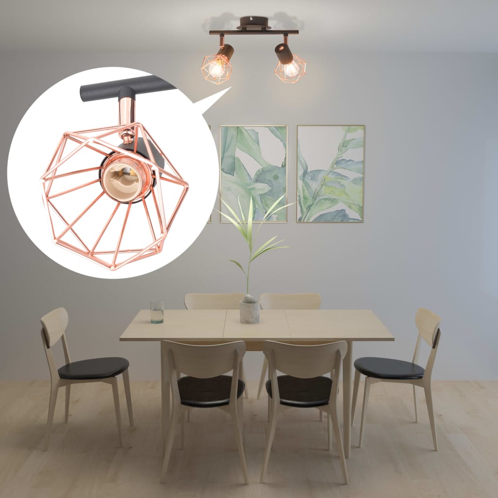 Plafondlamp met 2 spotlights E14 zwart en koper