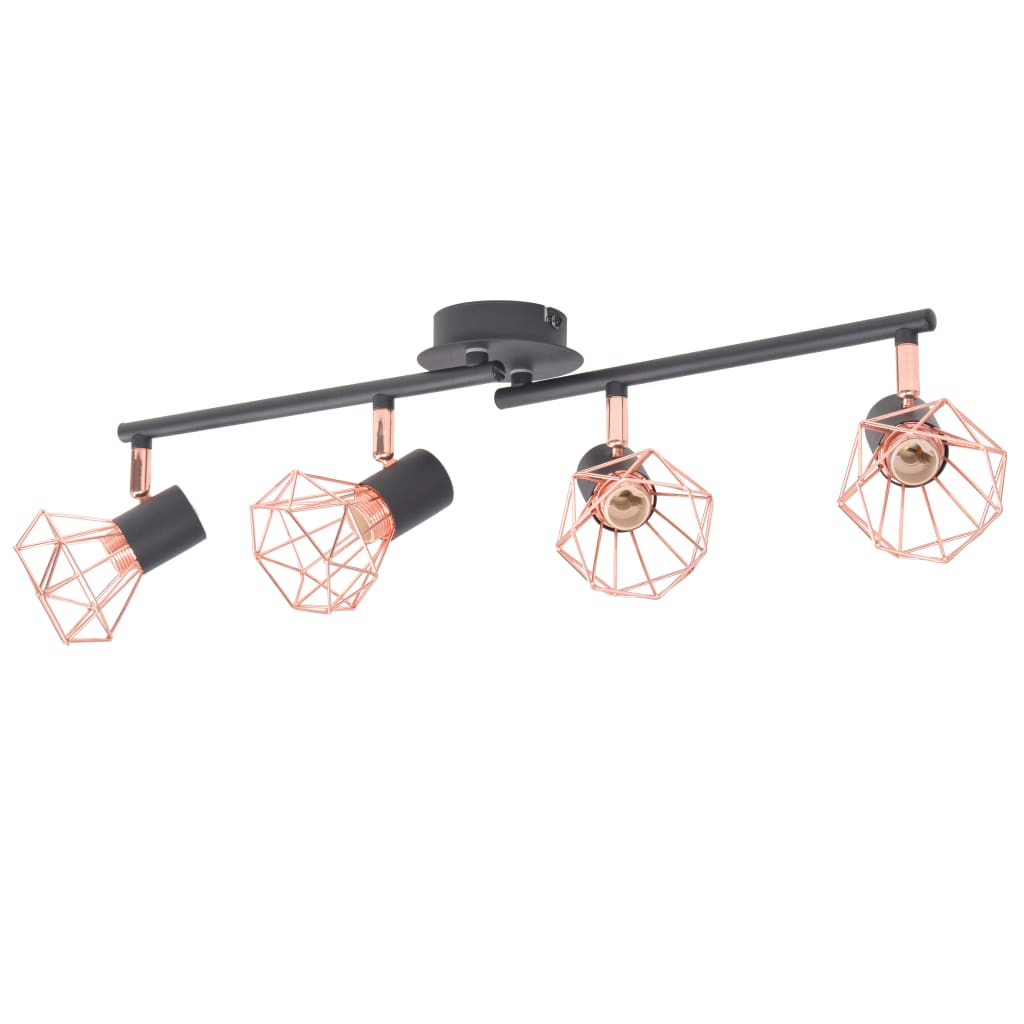 Plafondlamp met 4 spotlights E14 zwart en koper