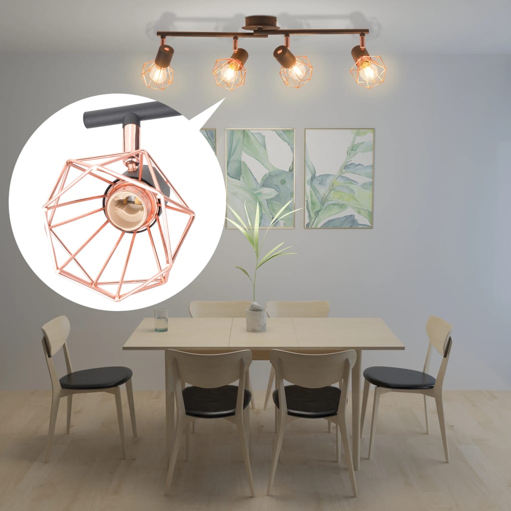 Plafondlamp met 4 spotlights E14 zwart en koper