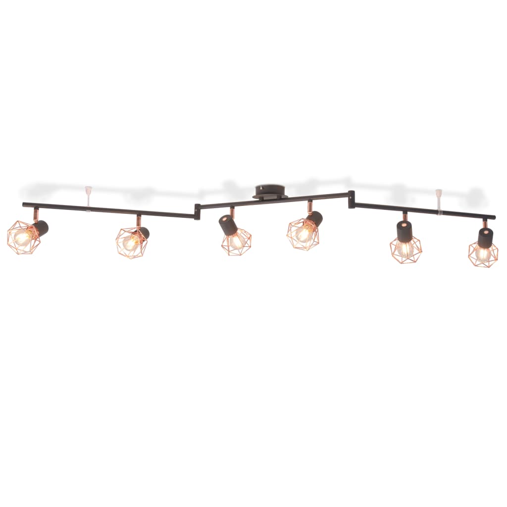 Plafondlamp met 6 spotlights E14 zwart en koper