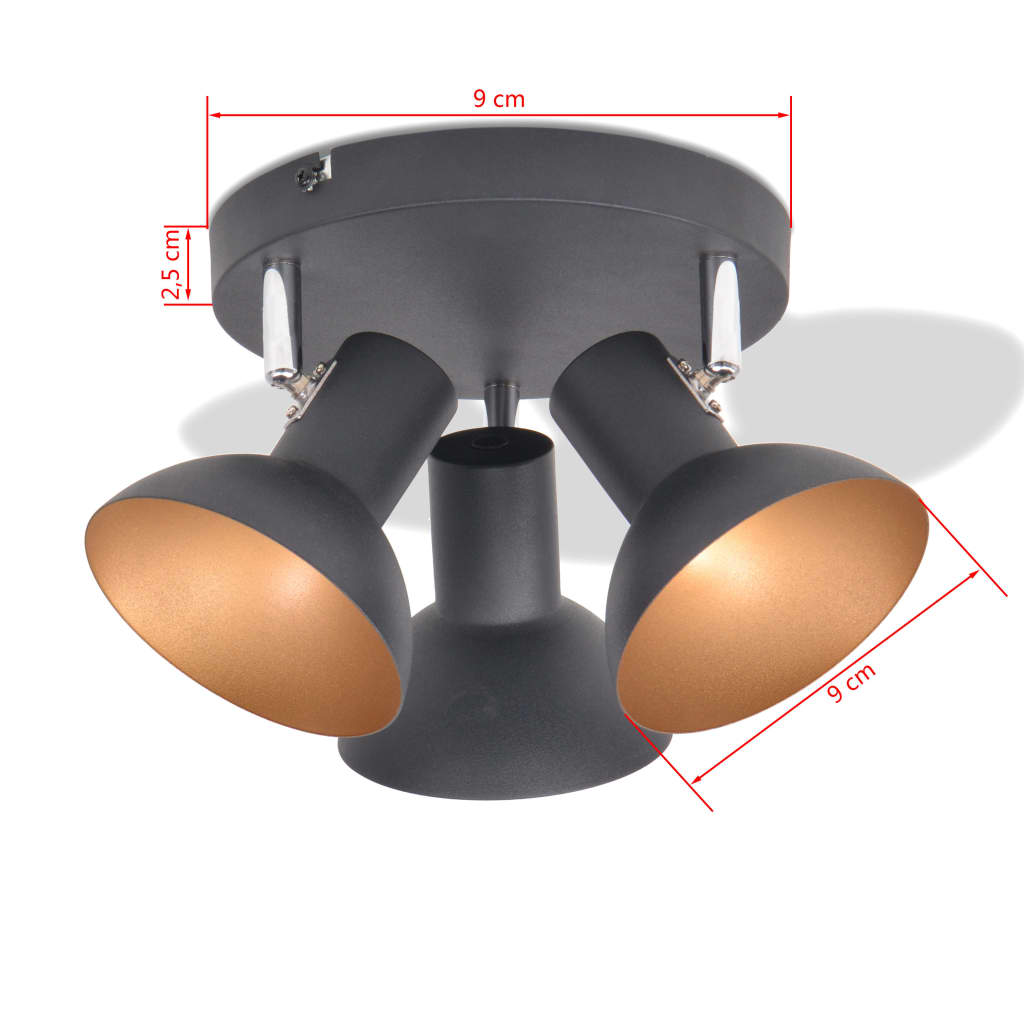 Plafondlamp voor 3 peertjes E27 zwart en goud