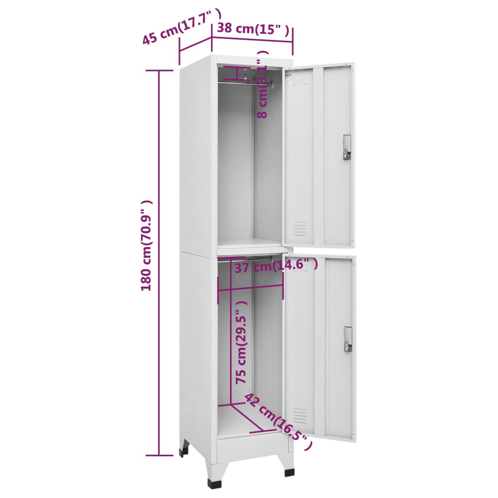 Lockerkast met 2 vakken 38x45x180 cm