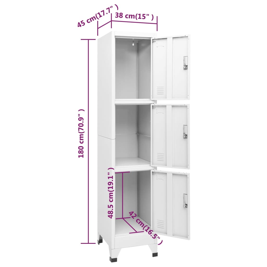 Lockerkast met 3 vakken 38x45x180 cm