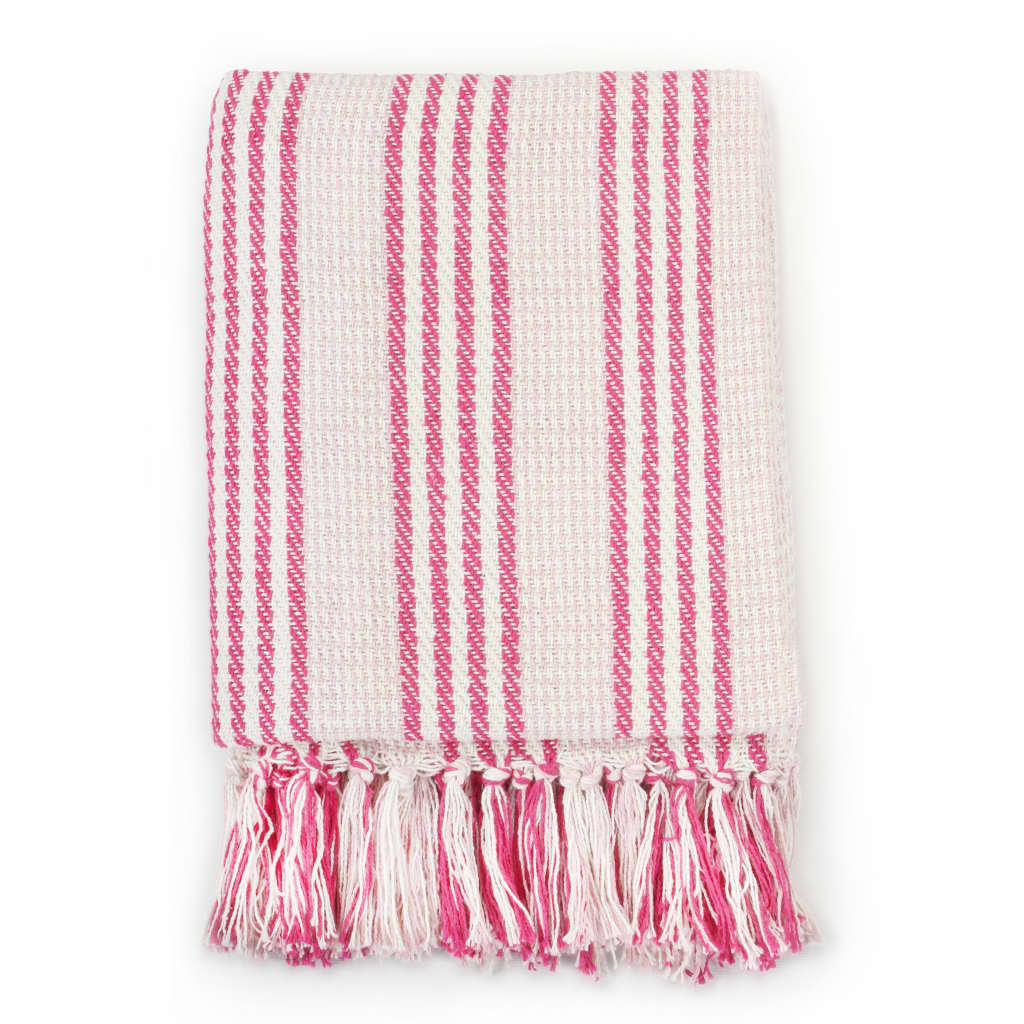 Plaid strepen 160x210 cm katoen roze en wit