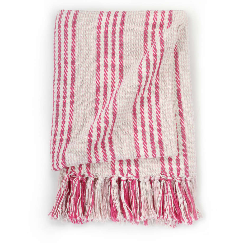 Plaid strepen 160x210 cm katoen roze en wit